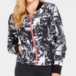Black and white palm tree workout jacket with thumb holes
